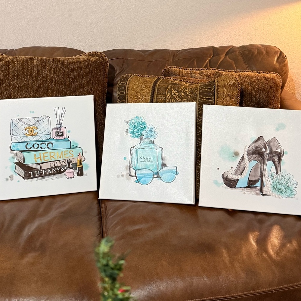 Hermes Luxury Art Trio - Aqua and Brown Highlights